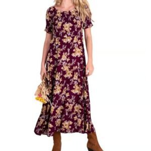 Natural Life Daisy Floral Print Smocked Bodice Tiered Midi Dress Womens size M